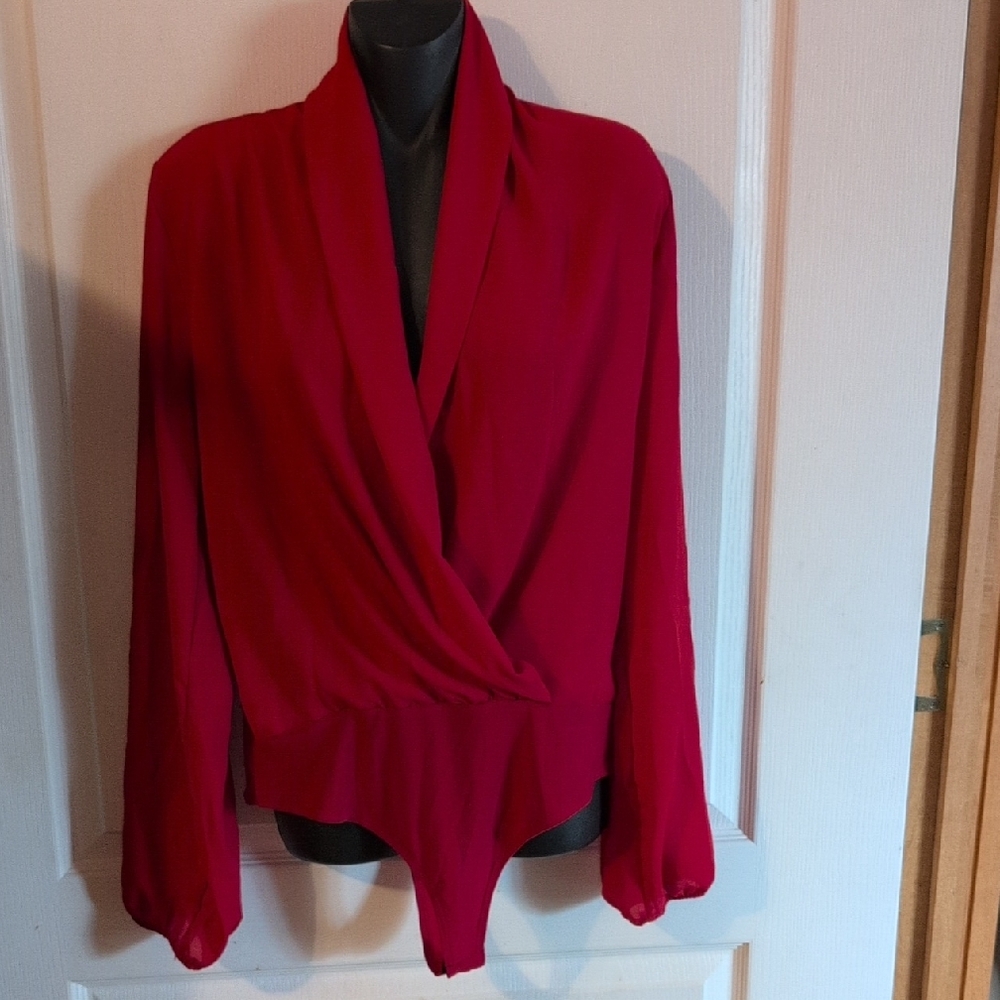 Elegant Red Long Sleeve Bodysuit